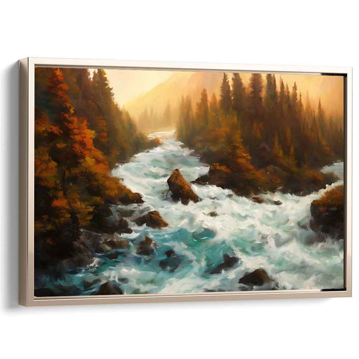 Dusk Among Trees: Autumn Forest Sunset Canvas Art Print