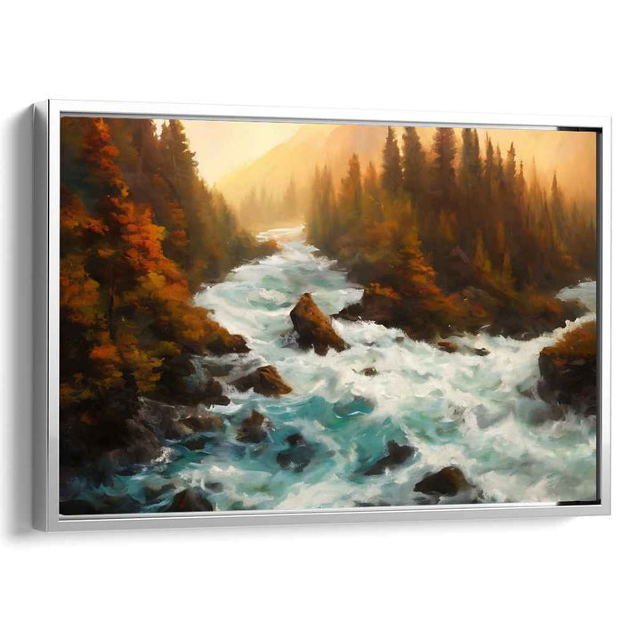 Dusk Among Trees: Autumn Forest Sunset Canvas Art Print