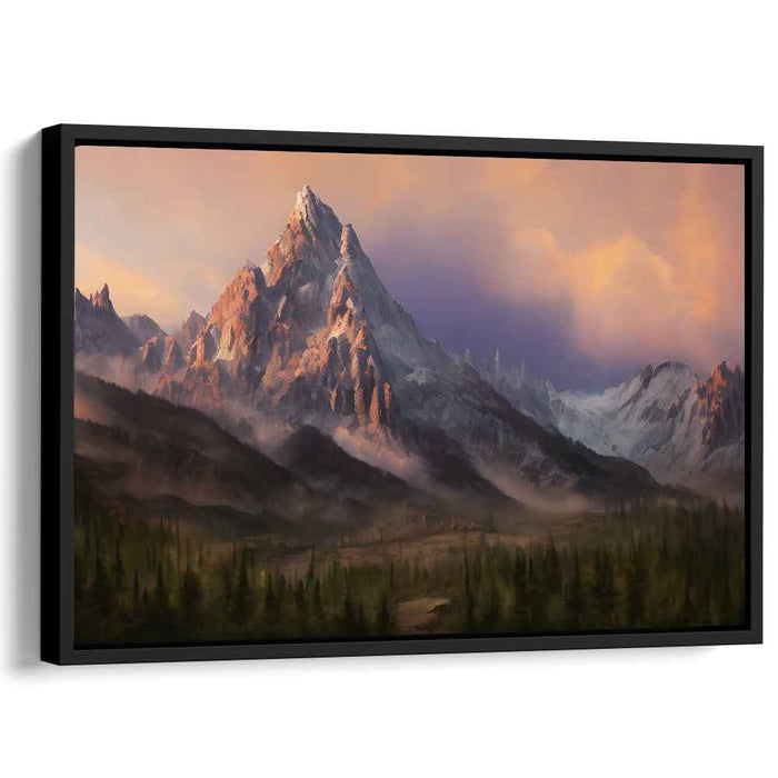 Sunrise Majesty: Romantic Landscape of a Misty Mountain Canvas Art