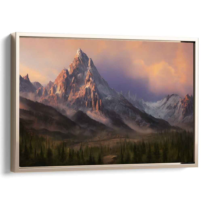 Sunrise Majesty: Romantic Landscape of a Misty Mountain Canvas Art