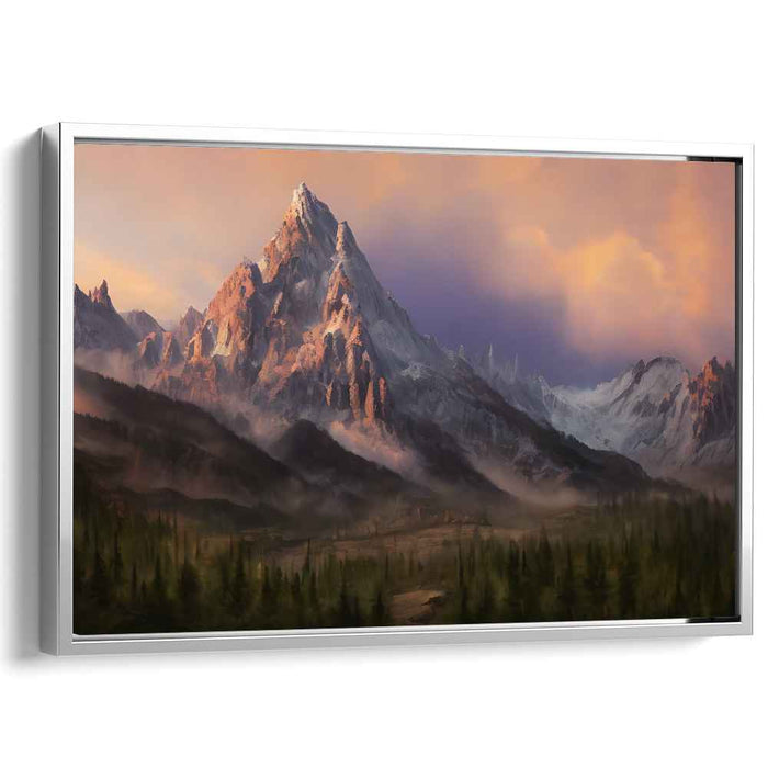 Sunrise Majesty: Romantic Landscape of a Misty Mountain Canvas Art