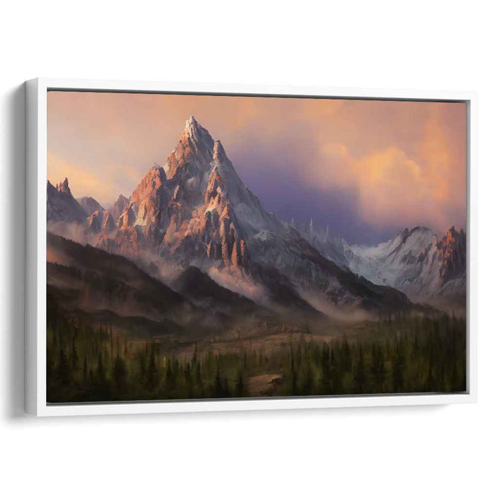 Sunrise Majesty: Romantic Landscape of a Misty Mountain Canvas Art