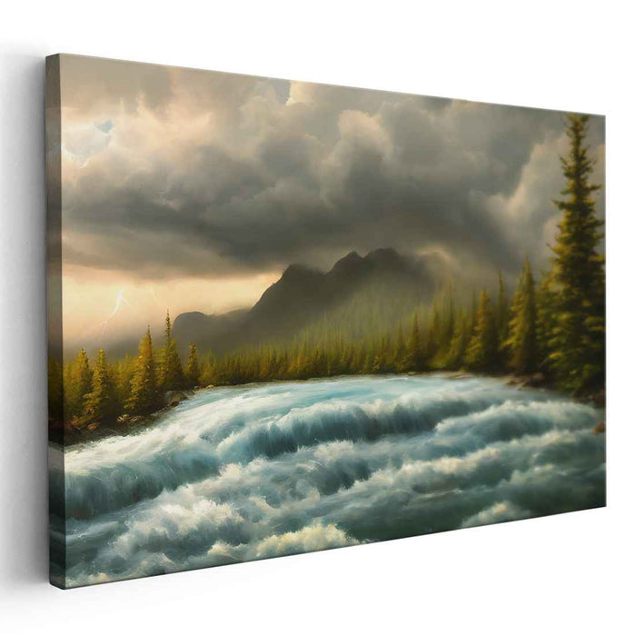 Majestic Storm: Luminous Landscape Canvas Art of Natureâ€™s Fury