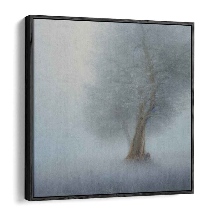 Misty Woods Reverie: Impressionist Foggy Tree Landscape Canvas Art Print