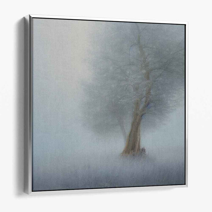 Misty Woods Reverie: Impressionist Foggy Tree Landscape Canvas Art Print