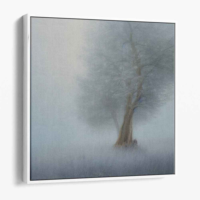 Misty Woods Reverie: Impressionist Foggy Tree Landscape Canvas Art Print