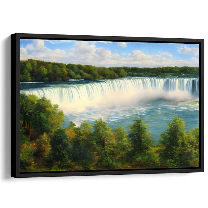 Echoing Cascades in Mist: Realistic Landscape Waterfall Canvas Art Print