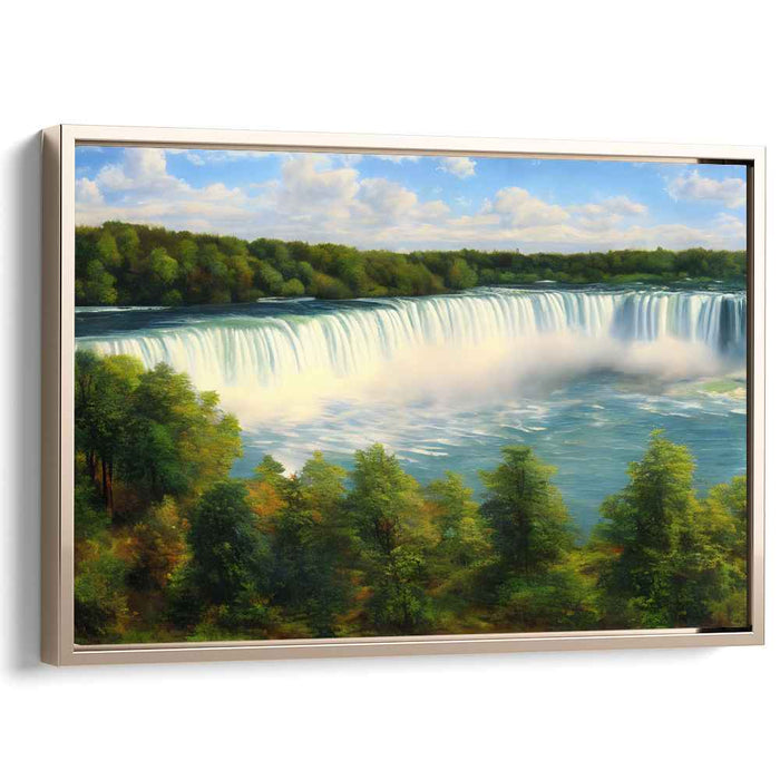 Echoing Cascades in Mist: Realistic Landscape Waterfall Canvas Art Print