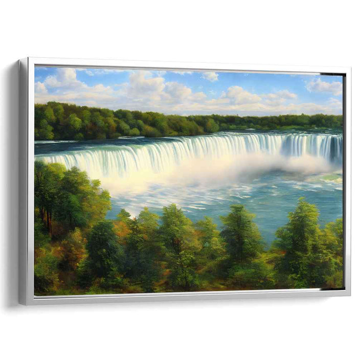 Echoing Cascades in Mist: Realistic Landscape Waterfall Canvas Art Print