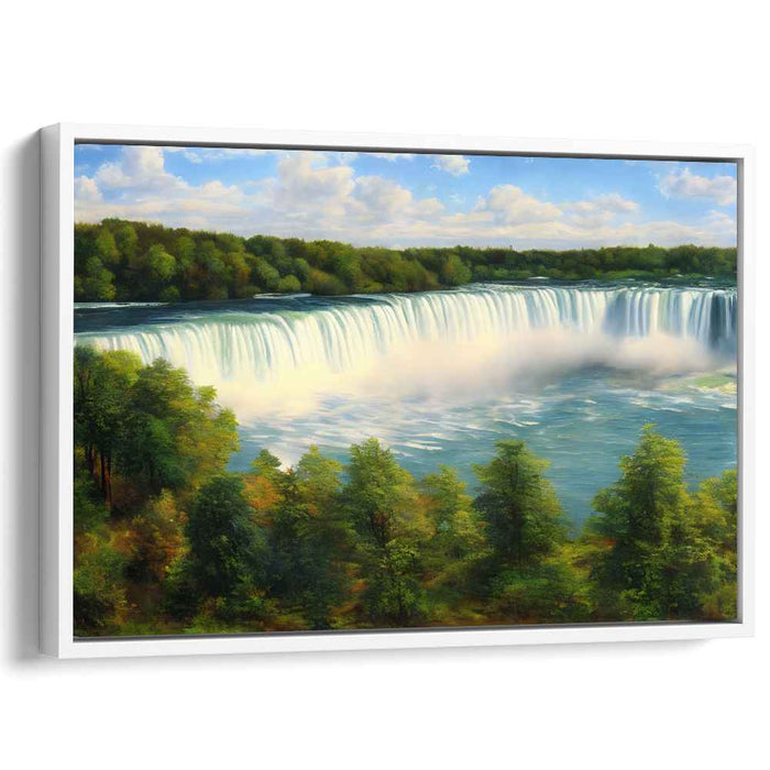 Echoing Cascades in Mist: Realistic Landscape Waterfall Canvas Art Print