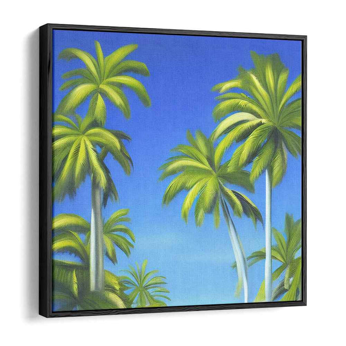 Tropic Mist: Vibrant Palm Trees Against Azure Sky Canvas Art Print