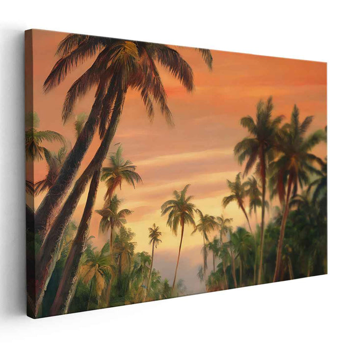 Ember Shadows: Lush Palm Silhouette Against Fiery Sky Canvas Art