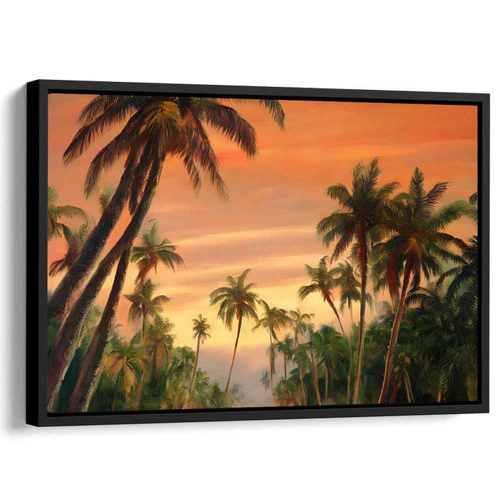 Ember Shadows: Lush Palm Silhouette Against Fiery Sky Canvas Art