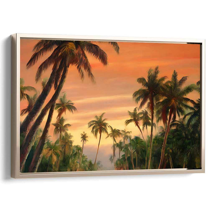 Ember Shadows: Lush Palm Silhouette Against Fiery Sky Canvas Art