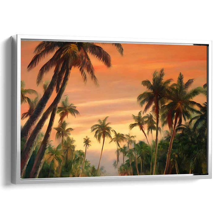 Ember Shadows: Lush Palm Silhouette Against Fiery Sky Canvas Art