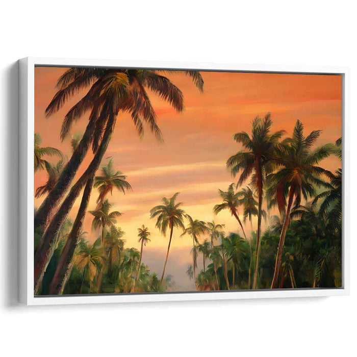 Ember Shadows: Lush Palm Silhouette Against Fiery Sky Canvas Art