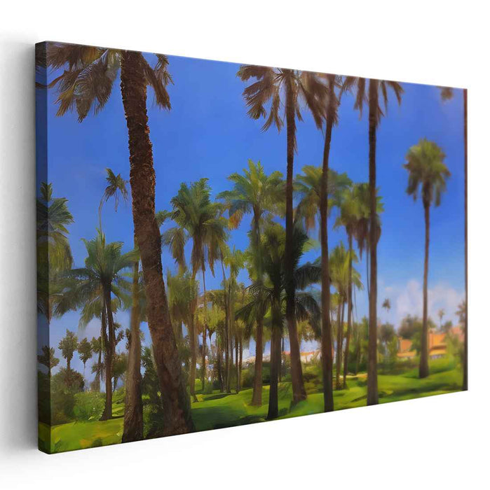 Palm Oasis Haven: Lush Palm Retreat Landscape Canvas Art