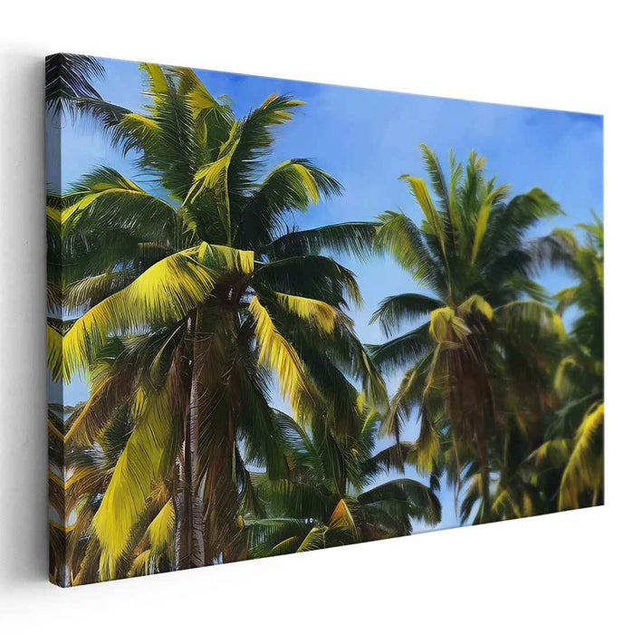 Leafy Canopy Mirage: Realistic Palm Tree Canopy Canvas Art Print