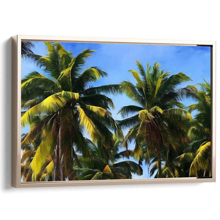 Leafy Canopy Mirage: Realistic Palm Tree Canopy Canvas Art Print