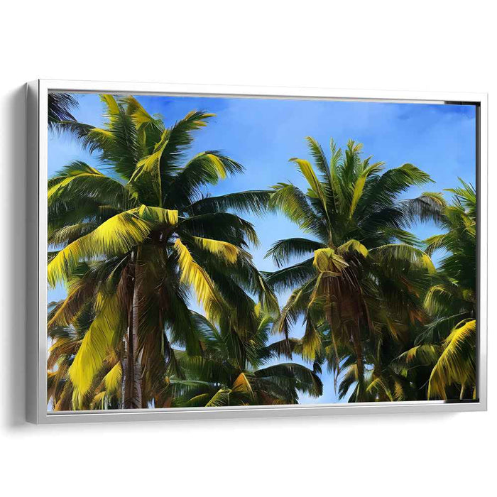 Leafy Canopy Mirage: Realistic Palm Tree Canopy Canvas Art Print