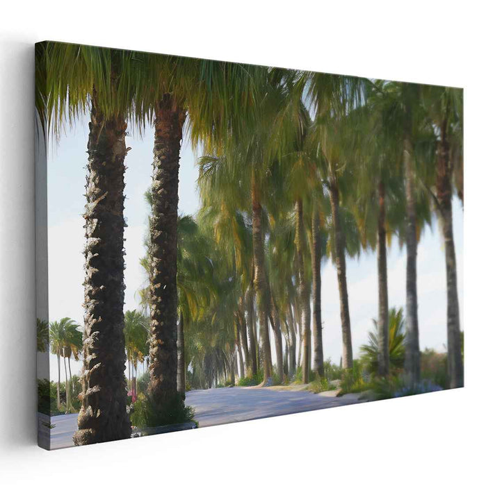 Tranquil Palm Avenue: Realistic Tropical Landscape Canvas Art Print