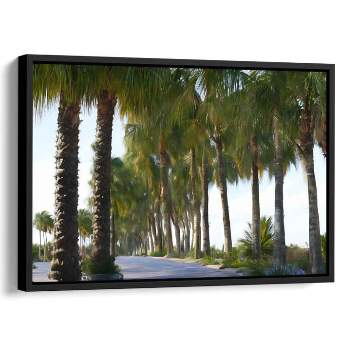 Tranquil Palm Avenue: Realistic Tropical Landscape Canvas Art Print