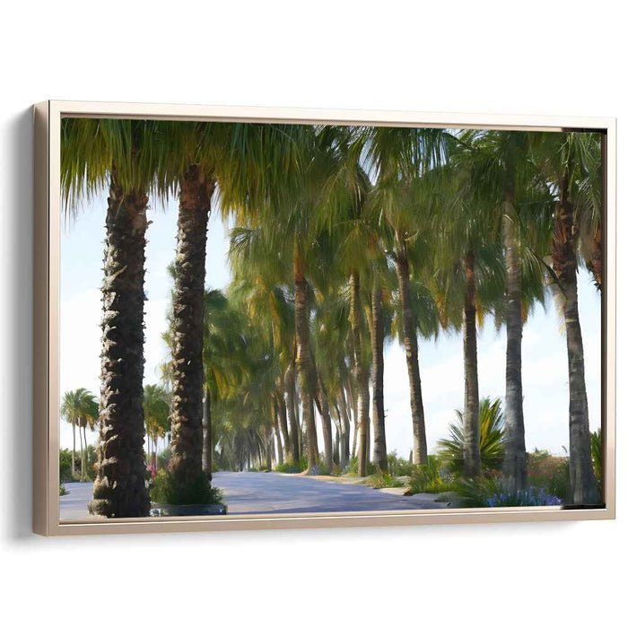 Tranquil Palm Avenue: Realistic Tropical Landscape Canvas Art Print