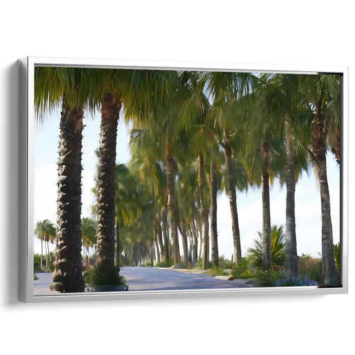 Tranquil Palm Avenue: Realistic Tropical Landscape Canvas Art Print