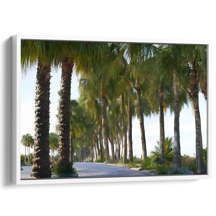 Tranquil Palm Avenue: Realistic Tropical Landscape Canvas Art Print