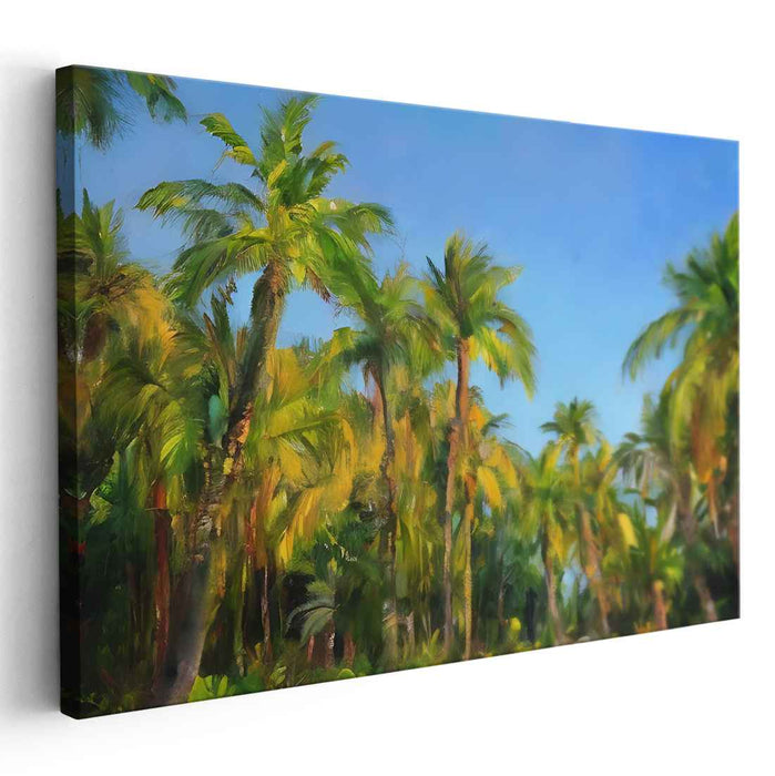 Palm Oasis Mirage: Vibrant Palm Oasis Canvas Art