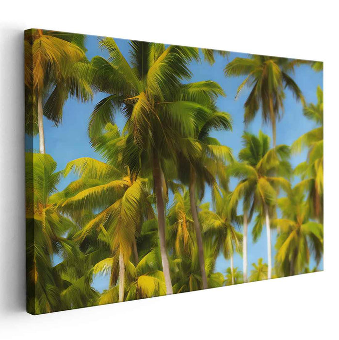 Verdant Oasis Illusion: Realistic Palm Grove Canvas Art Print