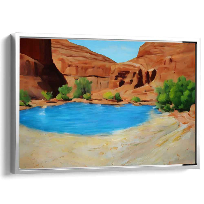 Canyon's Calm Reflections: Tranquil Blue Pond Amidst Rugged Canyon Walls