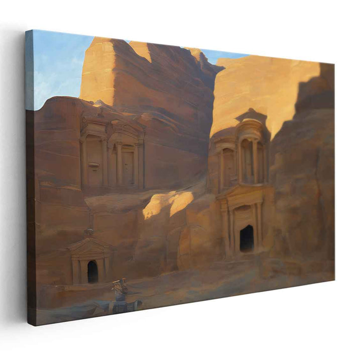 Lost City's Sandstone Elegance: Ancient Petra's Treasury in Warm Desert Hues Canvas Art