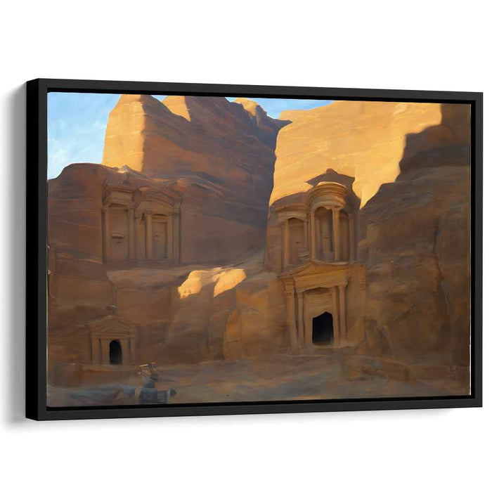 Lost City's Sandstone Elegance: Ancient Petra's Treasury in Warm Desert Hues Canvas Art