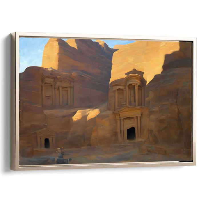 Lost City's Sandstone Elegance: Ancient Petra's Treasury in Warm Desert Hues Canvas Art