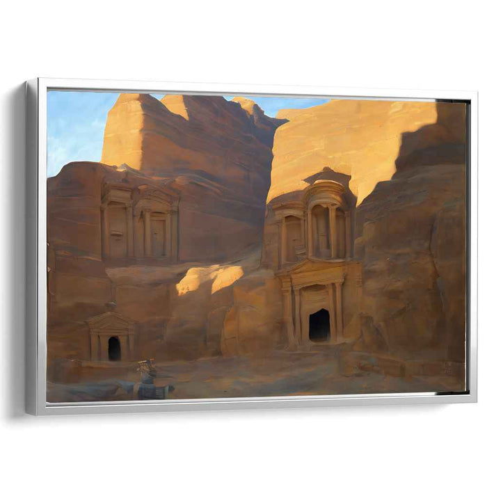 Lost City's Sandstone Elegance: Ancient Petra's Treasury in Warm Desert Hues Canvas Art