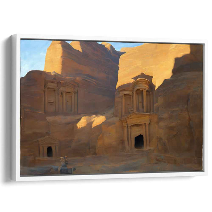 Lost City's Sandstone Elegance: Ancient Petra's Treasury in Warm Desert Hues Canvas Art