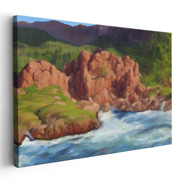 Serene Red Rock River: Realistic Landscape Canvas Art Print