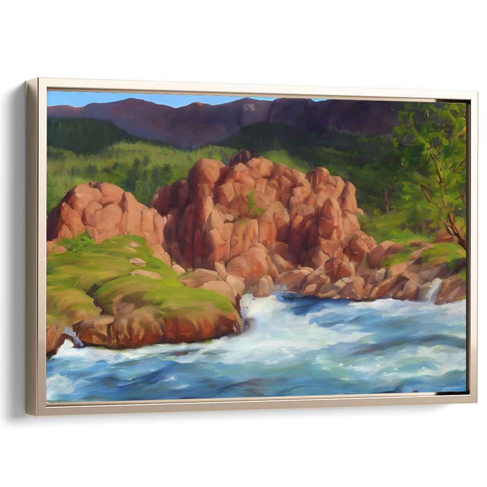 Serene Red Rock River: Realistic Landscape Canvas Art Print