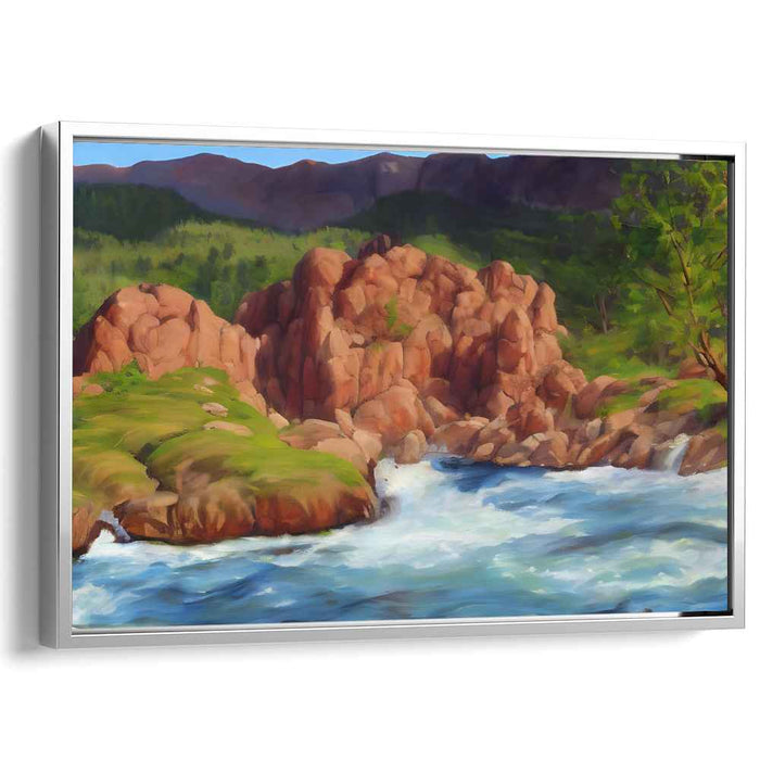 Serene Red Rock River: Realistic Landscape Canvas Art Print