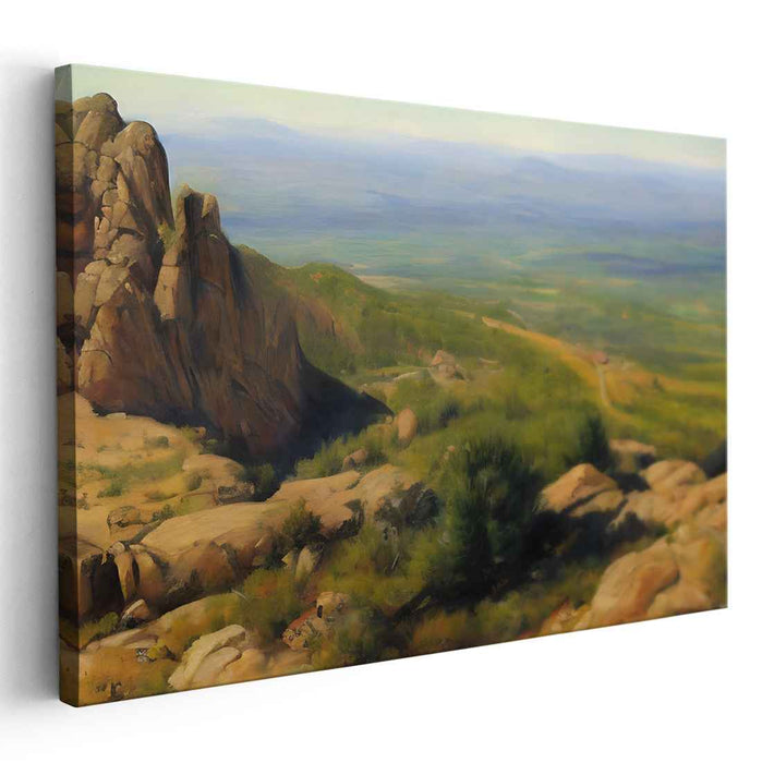 Terra Vistas: Realistic Landscape Painting of Rugged Terrain and Expansive Valleys