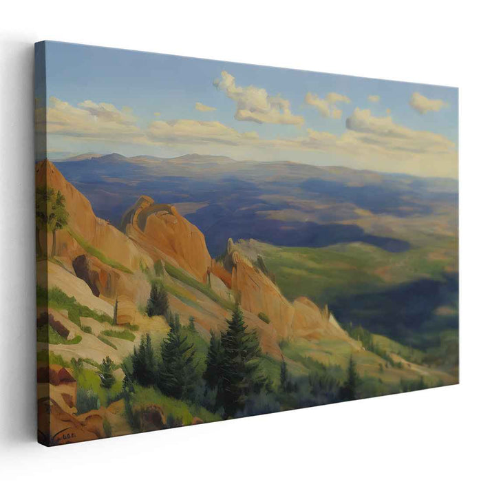 Valley Of Gold: Romantic Landscape with Golden Cliffs and Verdant Valleys Canvas Art