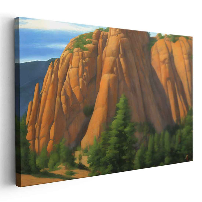 Majestic Sunlit Cliffs: Serene Landscape Canvas Art Print