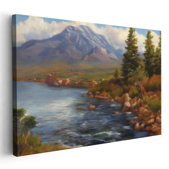 Enchanted Watercolor Symphony: Lush Landscape and River Canvas Art