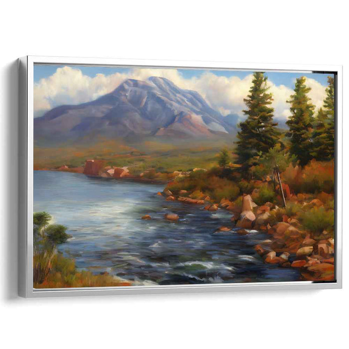 Enchanted Watercolor Symphony: Lush Landscape and River Canvas Art
