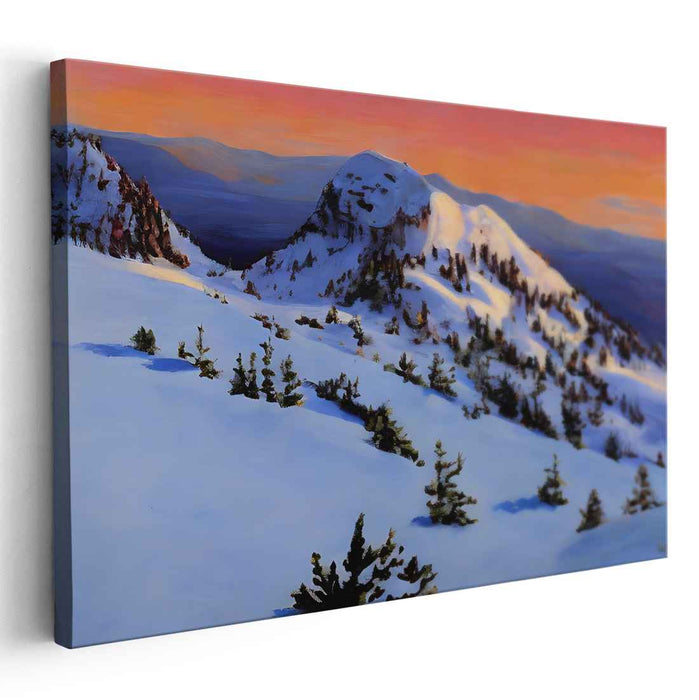 Alpenglow Horizon: Snow-Capped Mountain Sunset Canvas Art Print
