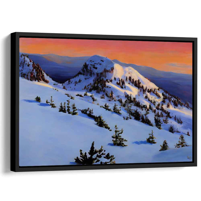 Alpenglow Horizon: Snow-Capped Mountain Sunset Canvas Art Print