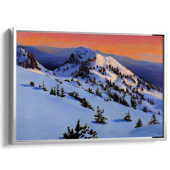 Alpenglow Horizon: Snow-Capped Mountain Sunset Canvas Art Print