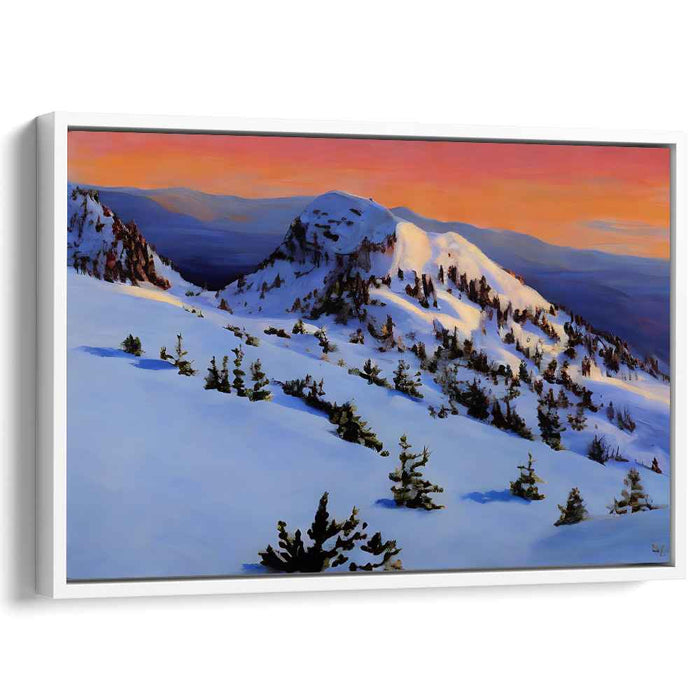 Alpenglow Horizon: Snow-Capped Mountain Sunset Canvas Art Print
