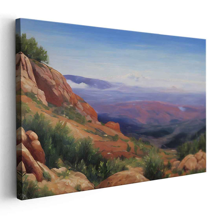Pinnacle Panorama: Realistic Mountain Vista Landscape Canvas Art